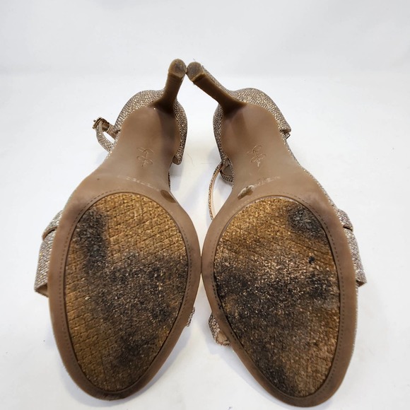 Jessica Simpson Gold Glitter Stiletto Ankle Strap Heels Size 10 M Open Toe - Picture 9 of 10